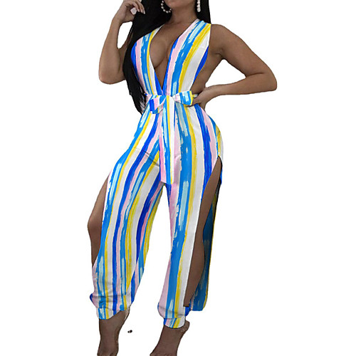 

Women's Casual / Daily 2021 Summer new styles are welcome Blue Jumpsuit Stripes