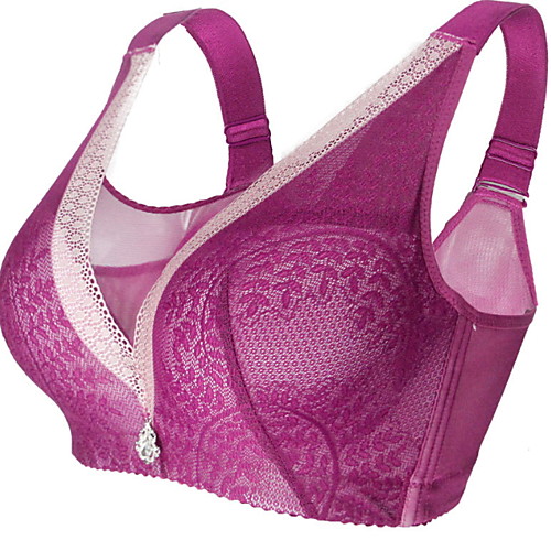 

Women's Bras & Bralettes Push-up Full Coverage Lace Solid Color Sexy Cotton Fuchsia