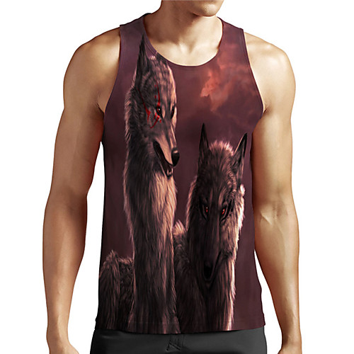 

Men's Unisex Tank Top Undershirt 3D Print Graphic Prints Wolf Plus Size Print Sleeveless Casual Tops Basic Designer Big and Tall Brown