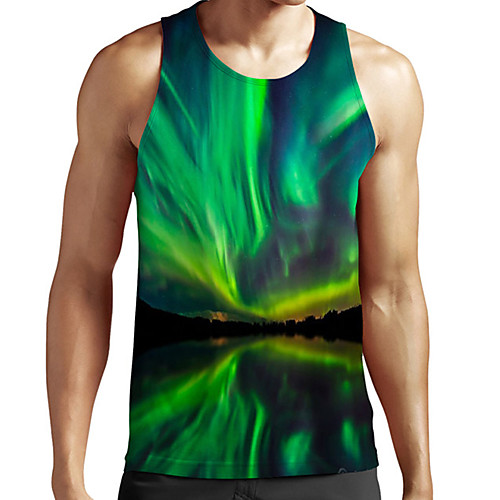 

Men's Unisex Tank Top Undershirt 3D Print Scenery Graphic Prints Plus Size Print Sleeveless Casual Tops Basic Fashion Designer Breathable Green