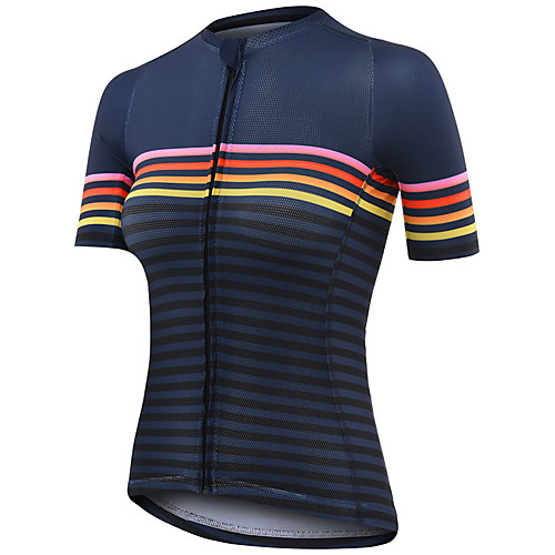 

21Grams Women's Short Sleeve Cycling Jersey Summer Spandex Polyester Dark Navy Stripes Bike Jersey Top Mountain Bike MTB Road Bike Cycling Quick Dry Moisture Wicking Breathable Sports Clothing Apparel