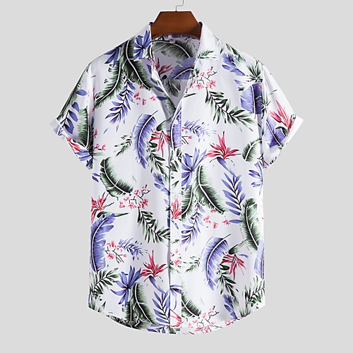 

Men's Shirt Other Prints Letter Animal Print Short Sleeve Daily Tops Beach Boho White