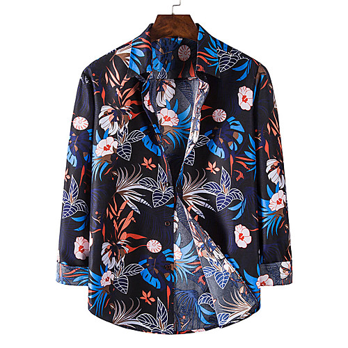 

Men's Shirt Other Prints Floral Graphic Long Sleeve Casual Tops Casual Navy Blue