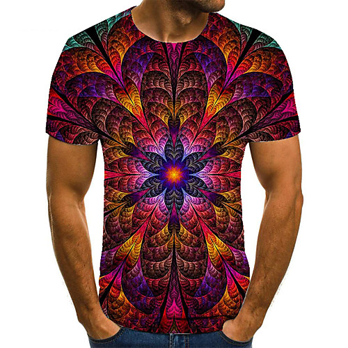 

Men's Unisex Tee T shirt 3D Print Floral Graphic Prints Plus Size Print Short Sleeve Casual Tops Basic Fashion Designer Big and Tall Red