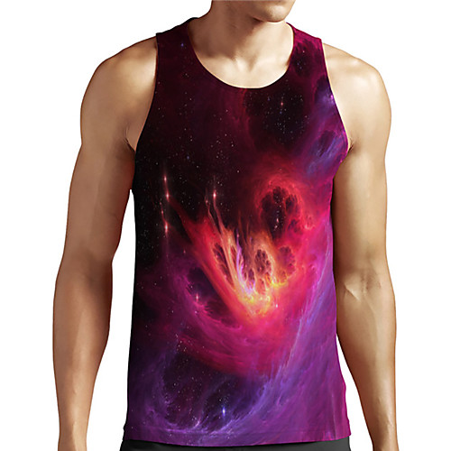 

Men's Unisex Tank Top Undershirt 3D Print Galaxy Graphic Prints Plus Size Print Sleeveless Casual Tops Basic Designer Big and Tall Red
