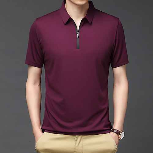 

Men's Golf Shirt Tennis Shirt non-printing Solid Color Zipper Short Sleeve Casual Tops Business Simple Classic Blue Yellow Blushing Pink / Summer / Work