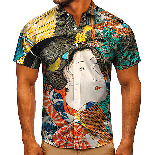 

Men's Shirt 3D Print Graphic Prints Human Button-Down Short Sleeve Street Tops Casual Fashion Classic Breathable Yellow