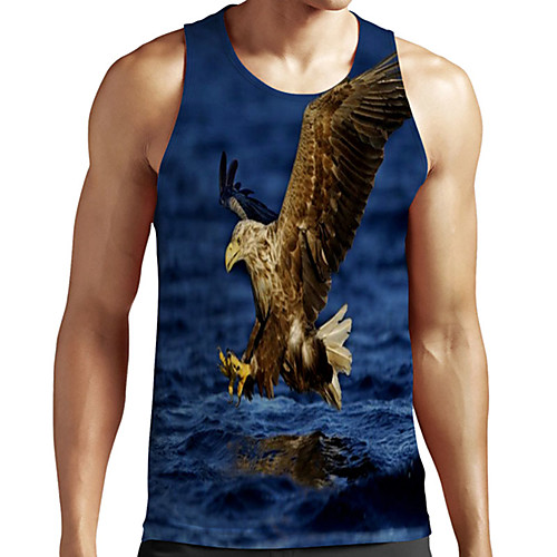 

Men's Unisex Tank Top Undershirt 3D Print Graphic Prints Eagle Plus Size Print Sleeveless Casual Tops Basic Designer Big and Tall Blue