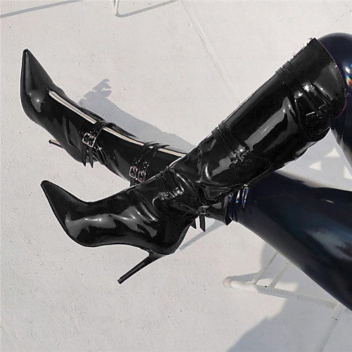 

Women's Boots Stiletto Heel Pointed Toe Knee High Boots Patent Leather Solid Colored Purple Blue Orange