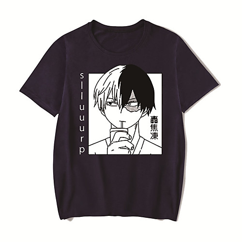 

Men's Unisex Tee T shirt Hot Stamping Anime Graphic Prints Plus Size My Hero Academia Print Short Sleeve Casual Tops Cotton Basic Designer Big and Tall White Black Red
