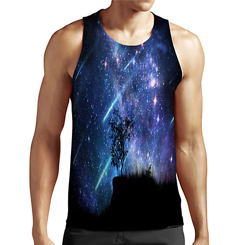 

Men's Unisex Tank Top Undershirt 3D Print Galaxy Graphic Prints Plus Size Print Sleeveless Casual Tops Basic Designer Big and Tall Blue
