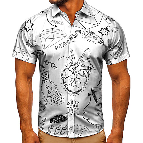 

Men's Shirt 3D Print Graphic Prints Button-Down Short Sleeve Street Tops Casual Fashion Classic Breathable White