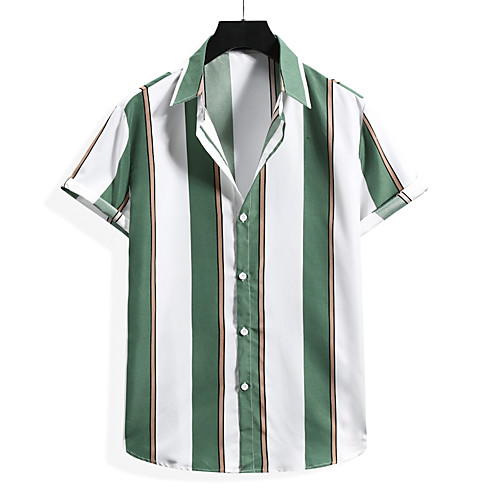 

Men's Shirt Striped Print Short Sleeve Casual Tops Casual Tropical Beach Blue Green
