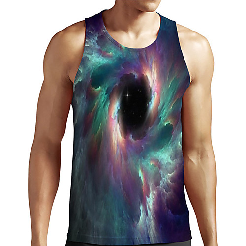 

Men's Unisex Tank Top Undershirt 3D Print Galaxy Graphic Prints Plus Size Print Sleeveless Casual Tops Basic Designer Big and Tall Green