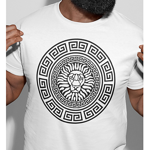 

Men's Unisex Tee T shirt Hot Stamping Graphic Prints Lion Plus Size Print Short Sleeve Casual Tops Cotton Basic Fashion Designer Big and Tall White