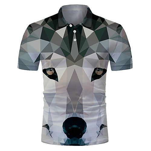 

Men's Golf Shirt Tennis Shirt 3D Print Wolf Animal Button-Down Short Sleeve Street Tops Casual Fashion Cool Breathable Gray / Sports