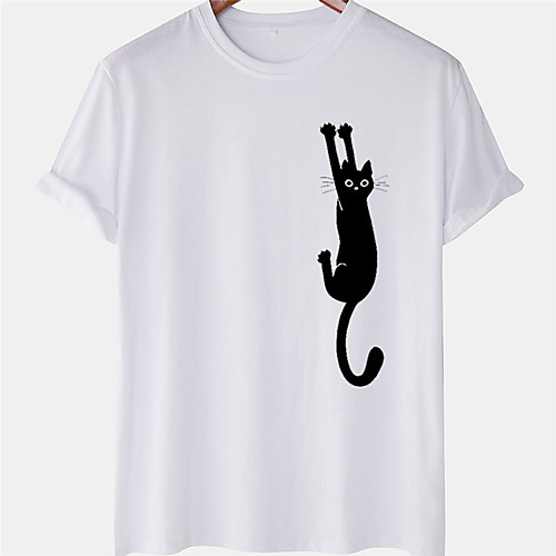 

Men's Unisex Tee T shirt Hot Stamping Cat Graphic Prints Plus Size Short Sleeve Casual Tops 100% Cotton Basic Designer Big and Tall White Blue