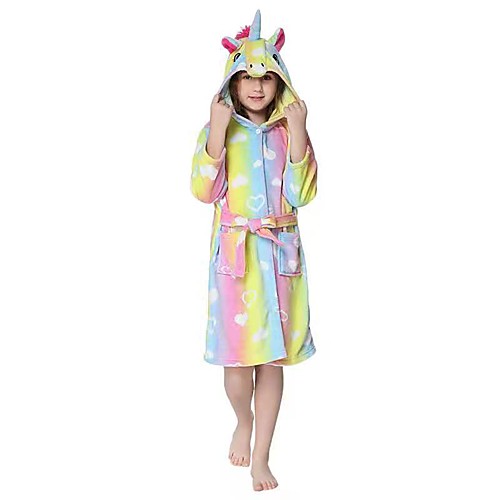 

Kid's Kigurumi Pajamas Slippers Cartoon Onesie Pajamas Flannel Fabric Rainbow Cosplay For Boys and Girls Animal Sleepwear Cartoon Festival / Holiday Costumes / Waist Belt