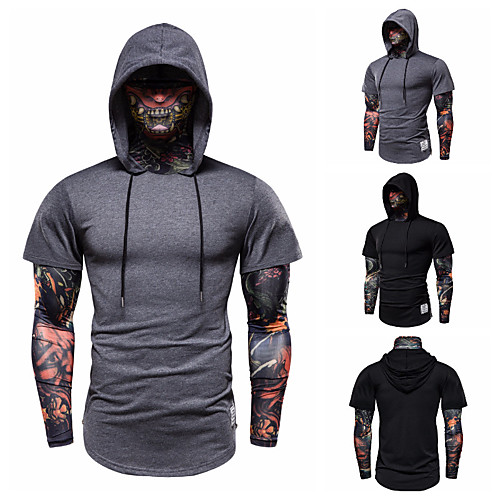 

Men's T shirt Other Prints Skull Print Long Sleeve Going out Tops Basic Black Dark Gray
