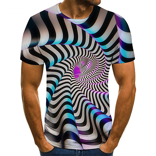 

Men's Unisex Tee T shirt 3D Print Striped Graphic Prints Plus Size Print Short Sleeve Casual Tops Basic Fashion Designer Big and Tall Black / White
