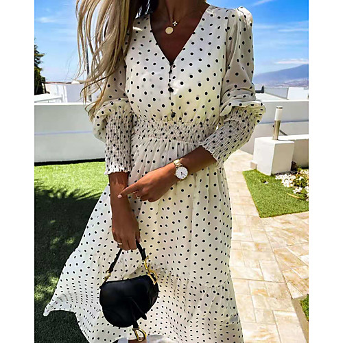 

Women's A Line Dress Maxi long Dress Purple White Light Green Long Sleeve Dot Summer Casual 2021 S M L XL