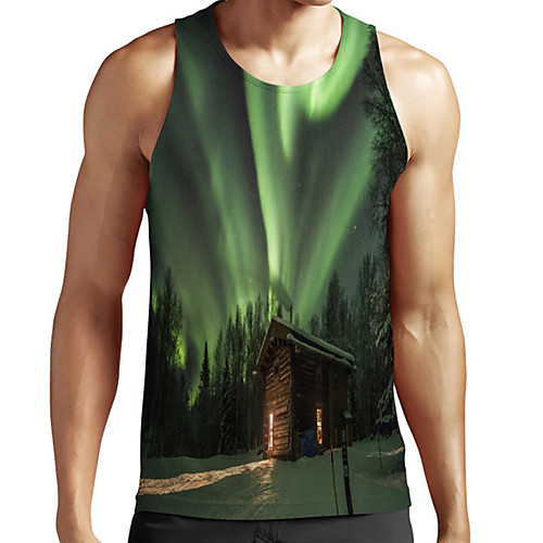 

Men's Unisex Tank Top Undershirt 3D Print Scenery Graphic Prints Plus Size Print Sleeveless Casual Tops Basic Fashion Designer Breathable Green