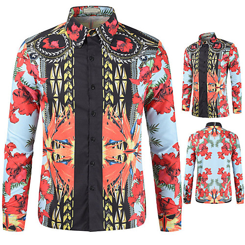 

Men's Shirt Floral Button-Down Long Sleeve Casual Tops Cotton Casual Fashion Breathable Comfortable Rainbow