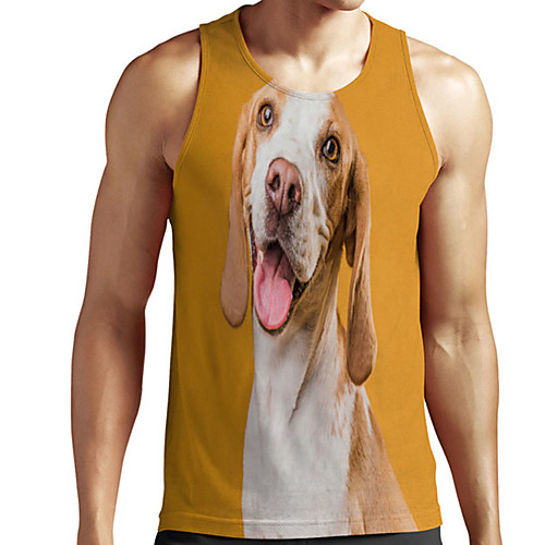 

Men's Unisex Tank Top Undershirt 3D Print Dog Graphic Prints Plus Size Print Sleeveless Casual Tops Basic Designer Big and Tall Yellow