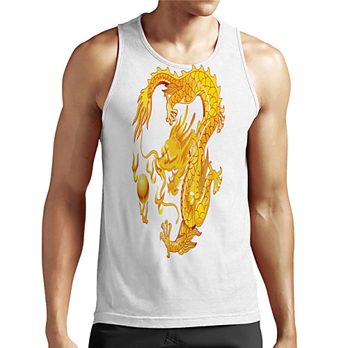 

Men's Unisex Tank Top Undershirt 3D Print Dragon Graphic Prints Plus Size Print Sleeveless Casual Tops Basic Designer Big and Tall White