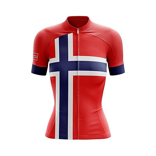 

21Grams Women's Short Sleeve Cycling Jersey Summer Spandex Polyester Red Norway National Flag Bike Jersey Top Mountain Bike MTB Road Bike Cycling Quick Dry Moisture Wicking Breathable Sports Clothing
