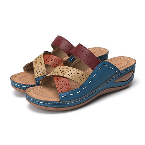

Women's Sandals Comfort Shoes Wedge Heel Round Toe PU Purple Blue Green