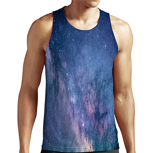 

Men's Unisex Tank Top Undershirt 3D Print Galaxy Graphic Prints Plus Size Print Sleeveless Casual Tops Basic Designer Big and Tall Blue