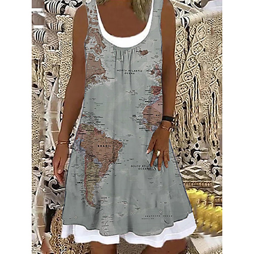 

Women's Shift Dress Knee Length Dress Gray Sleeveless Print Print Spring Summer Boat Neck Casual Holiday Loose 2021 S M L XL XXL 3XL