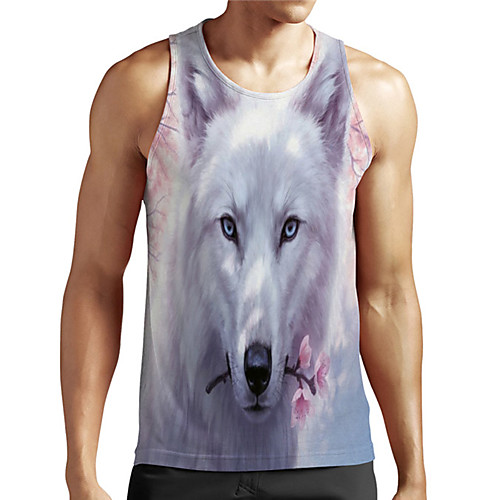 

Men's Unisex Tank Top Undershirt 3D Print Graphic Prints Wolf Plus Size Print Sleeveless Casual Tops Basic Designer Big and Tall White