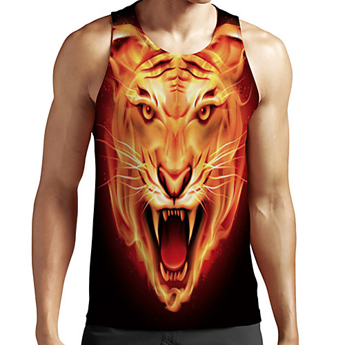 

Men's Unisex Tank Top Undershirt 3D Print Graphic Prints Lion Animal Plus Size Print Sleeveless Casual Tops Basic Fashion Designer Breathable Yellow