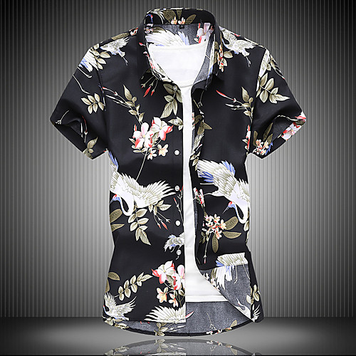 

Men's Shirt Other Prints Plants Graphic Animal Print Short Sleeve Casual Tops Simple Lightweight Chinese Style Comfortable Black Navy Blue