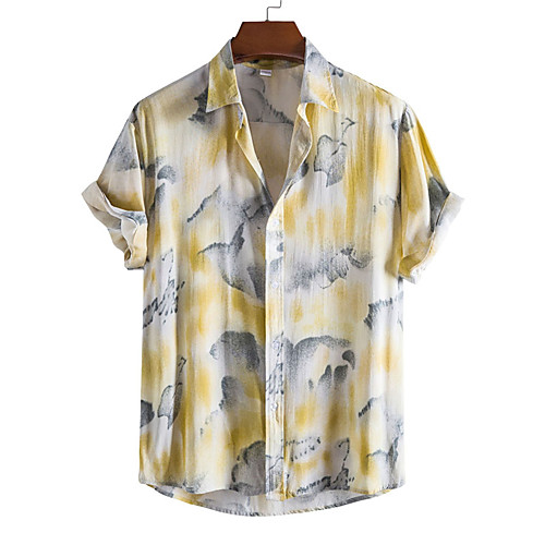 

Men's Shirt Floral Button-Down Short Sleeve Casual Tops Casual Fashion Breathable Comfortable Yellow Orange