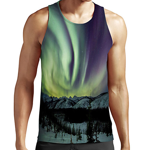 

Men's Unisex Tank Top Undershirt 3D Print Scenery Graphic Prints Plus Size Print Sleeveless Casual Tops Basic Fashion Designer Breathable Green