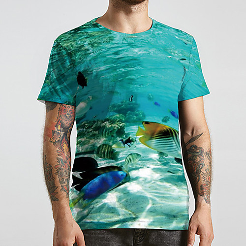 

Men's Unisex Tee T shirt 3D Print Graphic Prints Fish Plus Size Print Short Sleeve Casual Tops Basic Designer Big and Tall Blue
