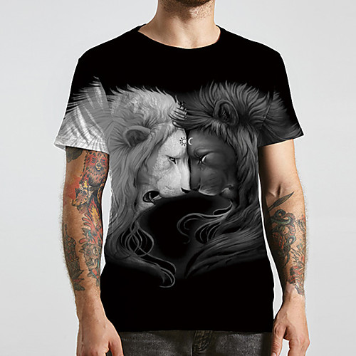 

Men's Unisex Tee T shirt Shirt 3D Print Graphic Prints Lion Plus Size Print Short Sleeve Casual Tops Basic Designer Big and Tall Round Neck Black / Summer