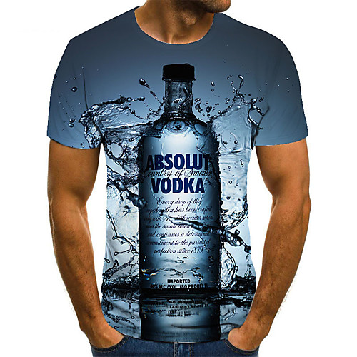

Men's Unisex Tee T shirt 3D Print Graphic Prints Wine bottle Plus Size Print Short Sleeve Casual Tops Basic Fashion Designer Big and Tall Blue