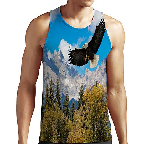 

Men's Unisex Tank Top Undershirt 3D Print Graphic Prints Eagle Animal Plus Size Print Sleeveless Casual Tops Basic Designer Big and Tall Blue