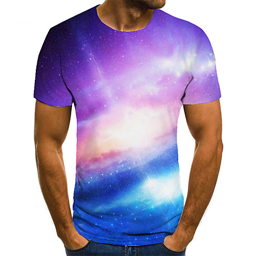 

Men's Unisex Tee T shirt 3D Print Galaxy Graphic Prints Plus Size Print Short Sleeve Casual Tops Basic Fashion Designer Big and Tall Purple