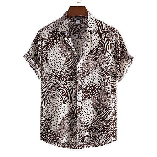 

Men's Shirt Graphic Prints Button-Down Short Sleeve Casual Tops Casual Fashion Breathable Comfortable Black Brown / Beach