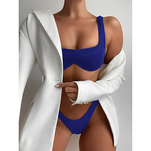 

Women's Bikini 2 Piece Swimsuit Slim Solid Color Blue Red Wine Black Swimwear Bathing Suits New Fashion Sexy / Padded Bras / Beach