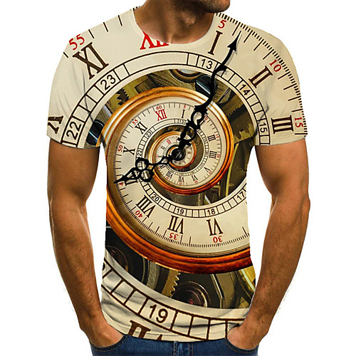 

Men's Unisex Tee T shirt 3D Print Graphic Prints Clock Plus Size Print Short Sleeve Casual Tops Basic Fashion Designer Big and Tall Yellow