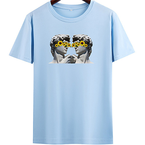 

Men's Unisex Tee T shirt Hot Stamping Graphic Prints Sunflower Statue Plus Size Short Sleeve Casual Tops 100% Cotton Basic Designer Big and Tall Blue