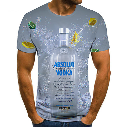 

Men's Unisex Tee T shirt 3D Print Graphic Prints Wine bottle Plus Size Print Short Sleeve Casual Tops Basic Fashion Designer Big and Tall Gray