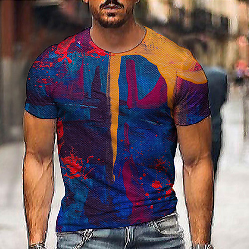 

Men's Tee T shirt 3D Print Graphic Prints Graffiti Print Short Sleeve Daily Tops Casual Designer Big and Tall Blue
