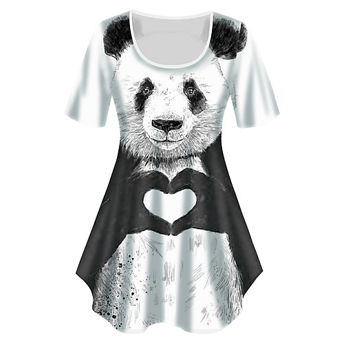 

Women's Plus Size Tops T shirt Graphic Panda Animal Print Short Sleeve Crewneck Basic White Big Size XL XXL 3XL 4XL 5XL / Holiday